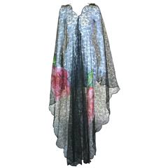 Vintage Unusual Art Deco Rose Lace Shawl