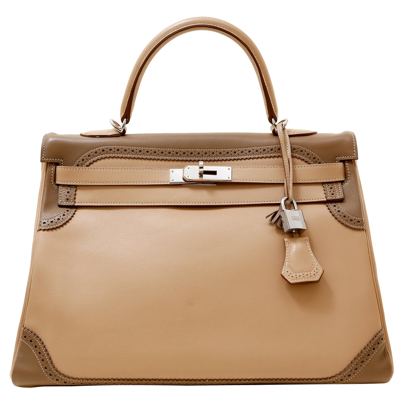  Hermès Etoupe Etain Swift Ghillies 35 cm Limited Edition Kelly Bag