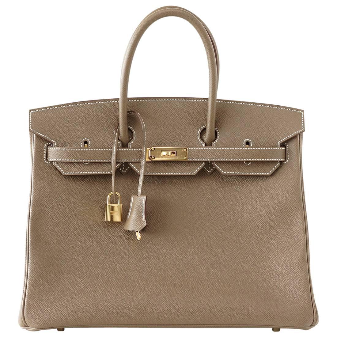 HERMES BIRKIN 35 Bag ETOUPE Taupe Epsom Coveted Gold Hardware For Sale