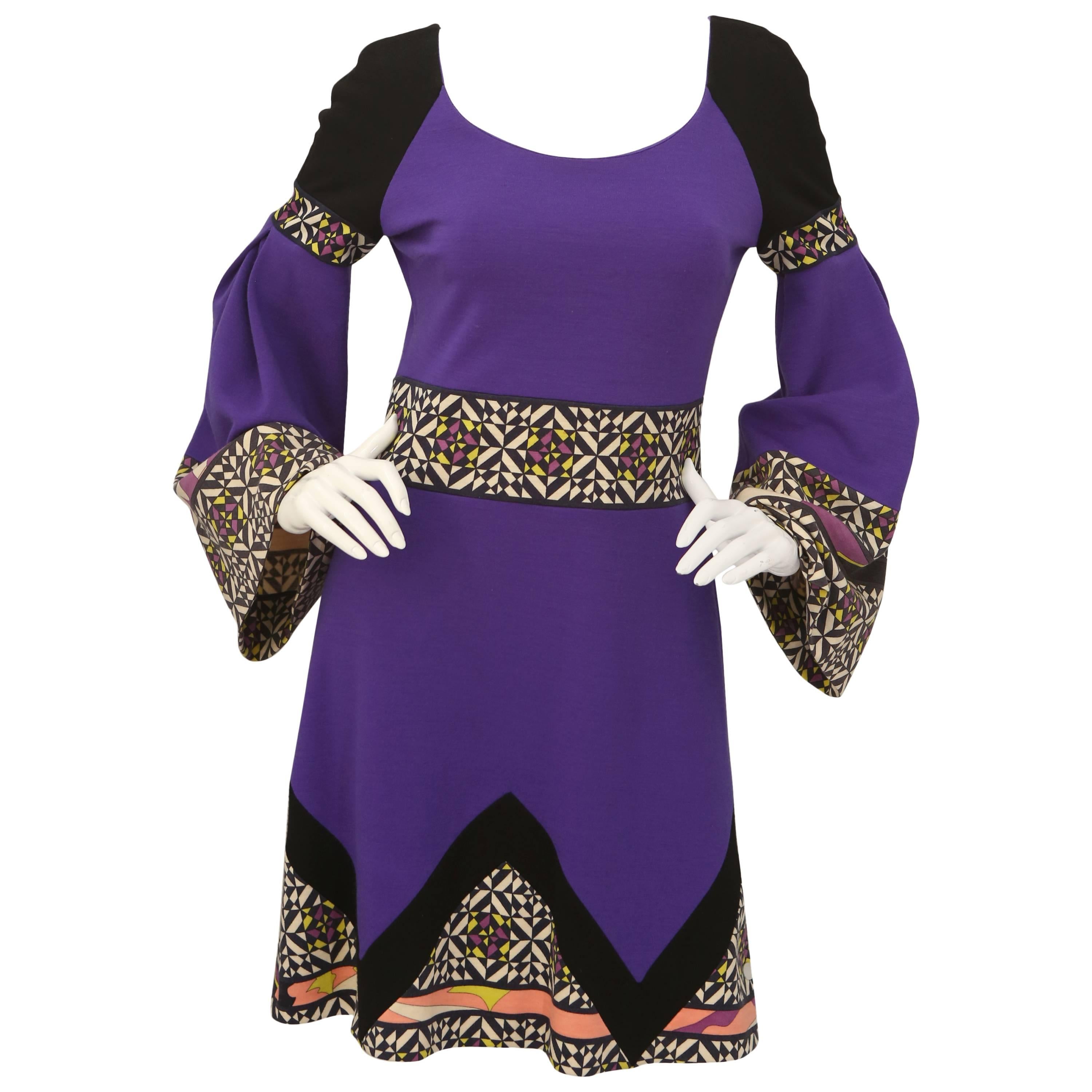 Emilio Pucci Purple/Multi Dress with Bell Sleeves 