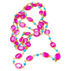 Sleeping Beauty Turquoise and Natural Pink Sapphire Necklace 