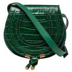 Chloe Green Croc Embossed Leather Mini Marcie Crossbody Bag