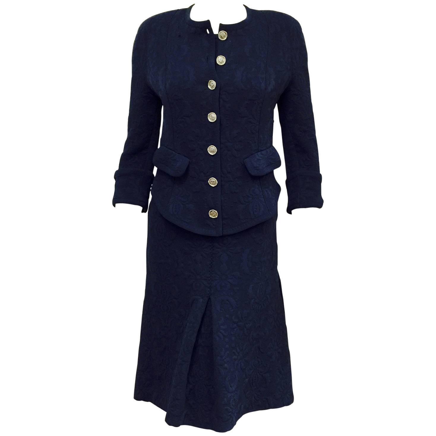 Chanel Spring Navy Stretch Brocade Sleeveless Dress and Jacket Ensemble ...