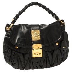 Miu Miu Black Matelassé Leather Coffer Hobo