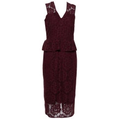Burberry Burgundy Lace Peplum Detail Sleeveless Dress S