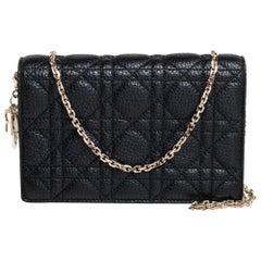 Dior Black Leather Cannage Leather Wallet on Chain