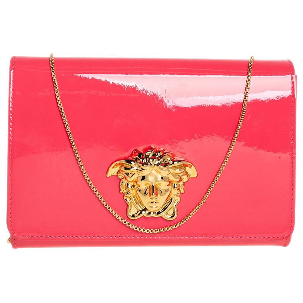 Versace Peach Patent Leather Medusa Chain Clutch