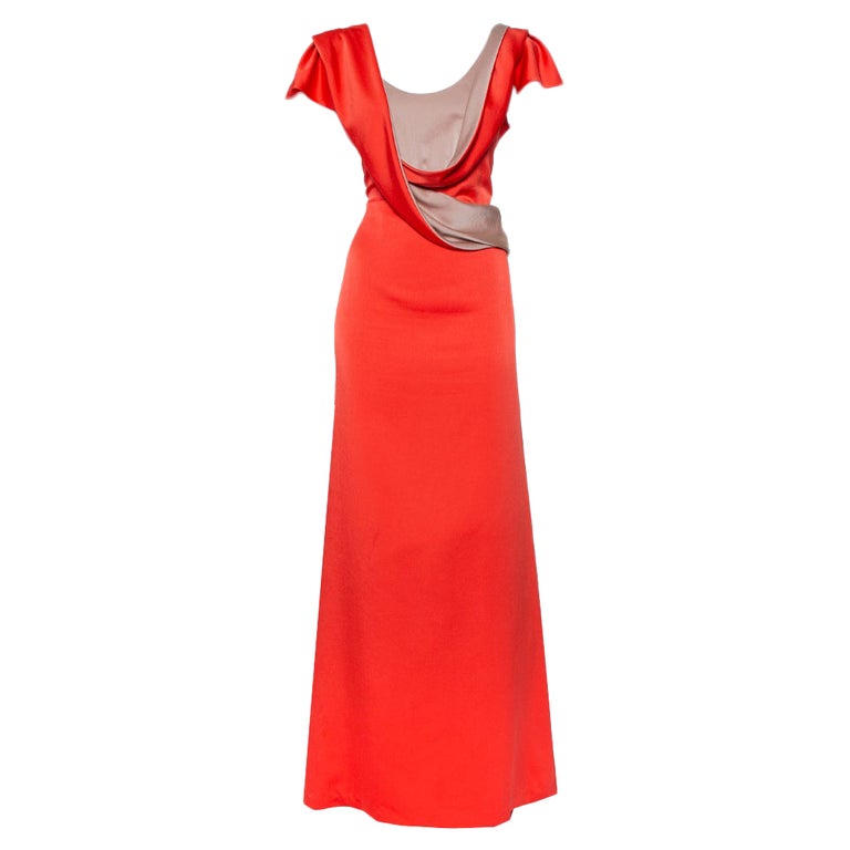 Valentino Orange Satin Draped Neck Detail Maxi Dress XL For Sale at 1stDibs