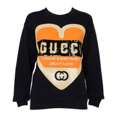 Gucci Black Cotton Sequin Embellished Logo Heart Detail Crewneck Sweatshirt XS