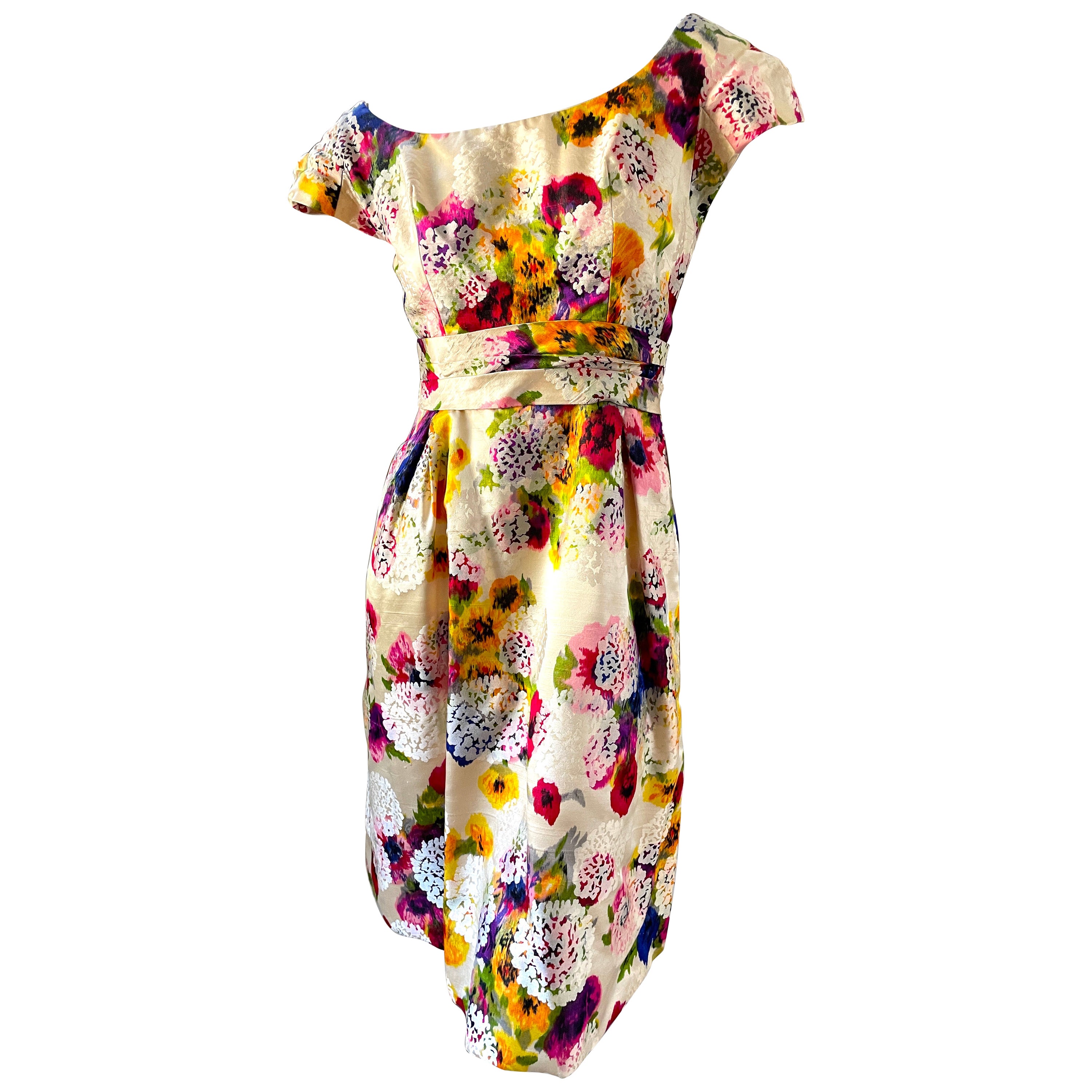 Mollie Parnis for Saks Fifth Avenue 1960's Vintage Floral Silk Dress For Sale