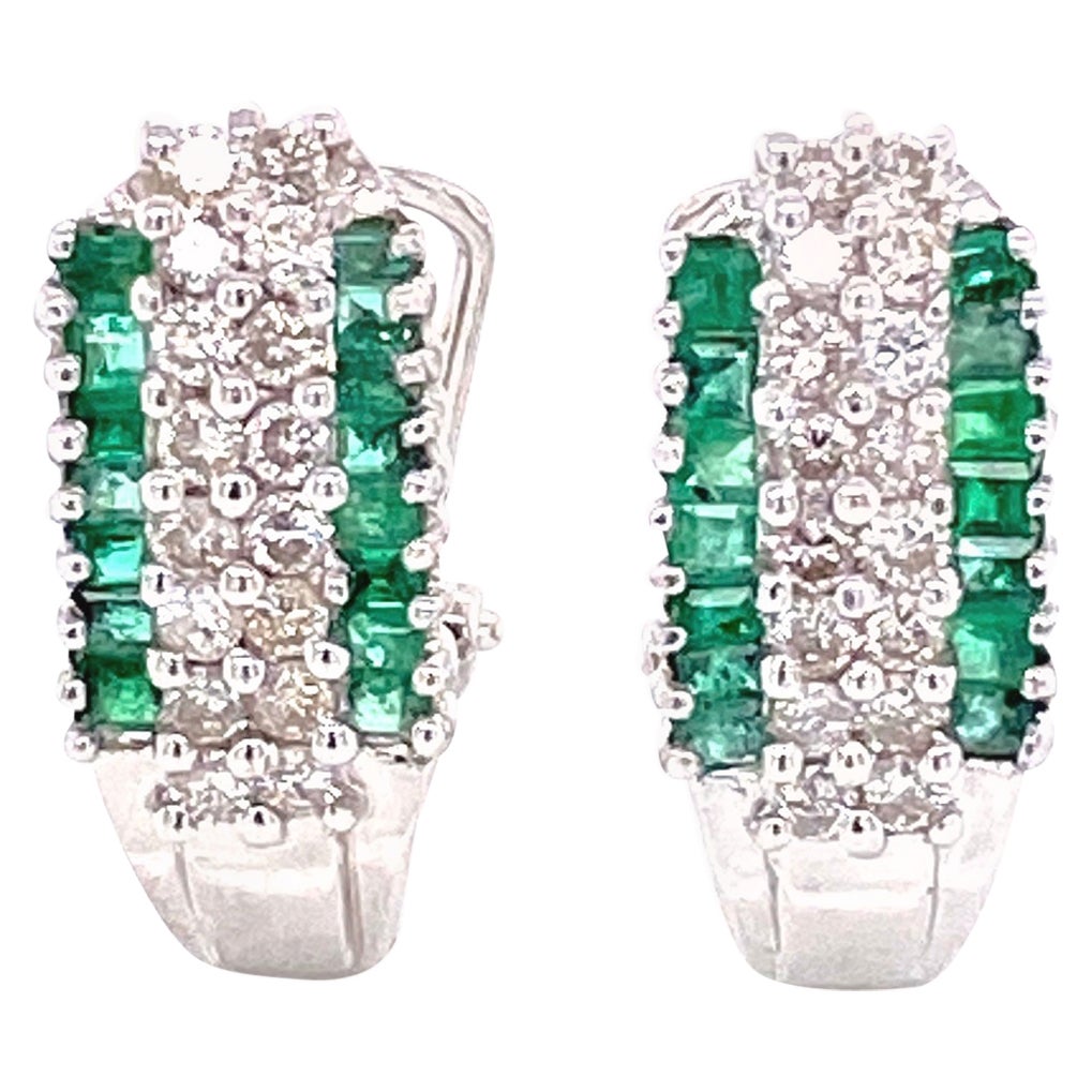 1940s Emerald Diamond Gold Clip On Earrings at 1stDibs