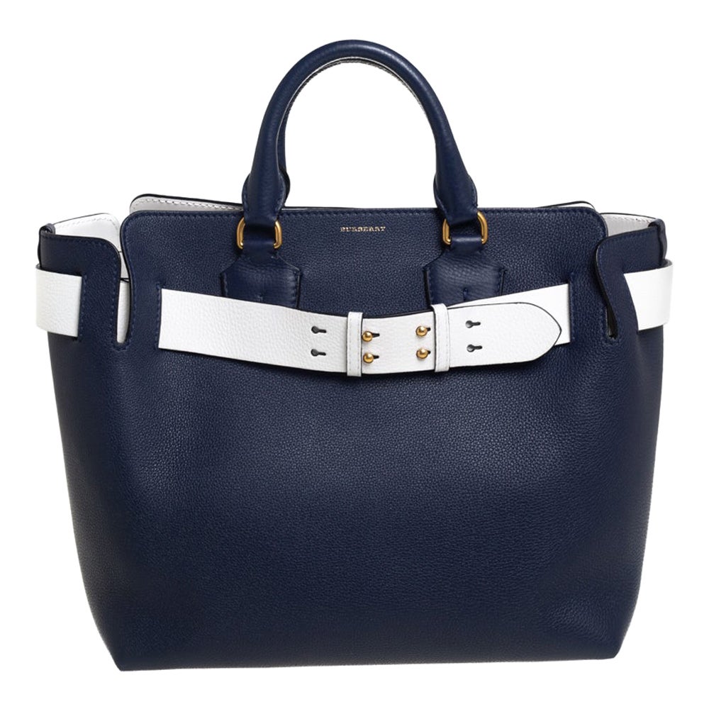 Burberry Navy Blue/White Leather Medium Belt Bag