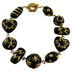 Christian Lacroix Vintage Gold Toned and Black Resin Links Necklace