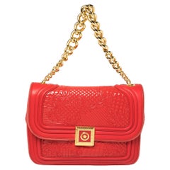 Versace Red Patent Leather and Suede Medusa Chain Flap Shoulder Bag