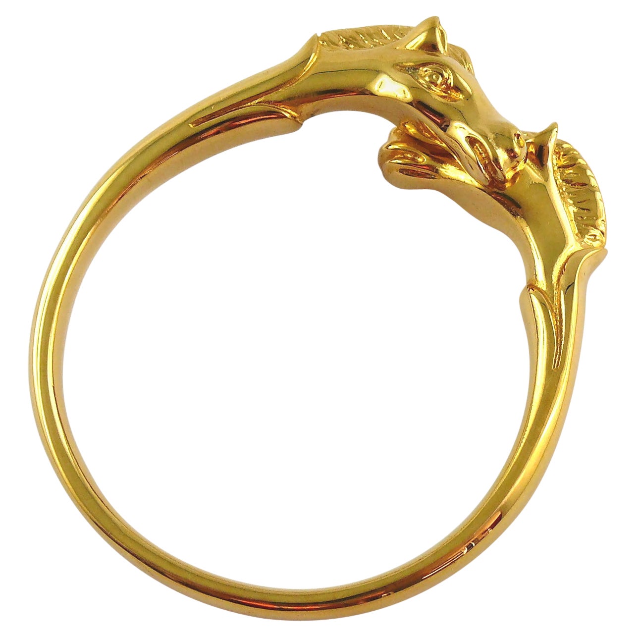 Hermes Paris Vintage Gold Toned Double Horse Head Bangle Bracelet