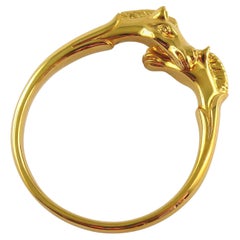 Hermes Paris Vintage Gold Toned Double Horse Head Bangle Bracelet