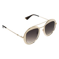 Gucci Gold/Brown GG0105S Gradient Round Sunglasses