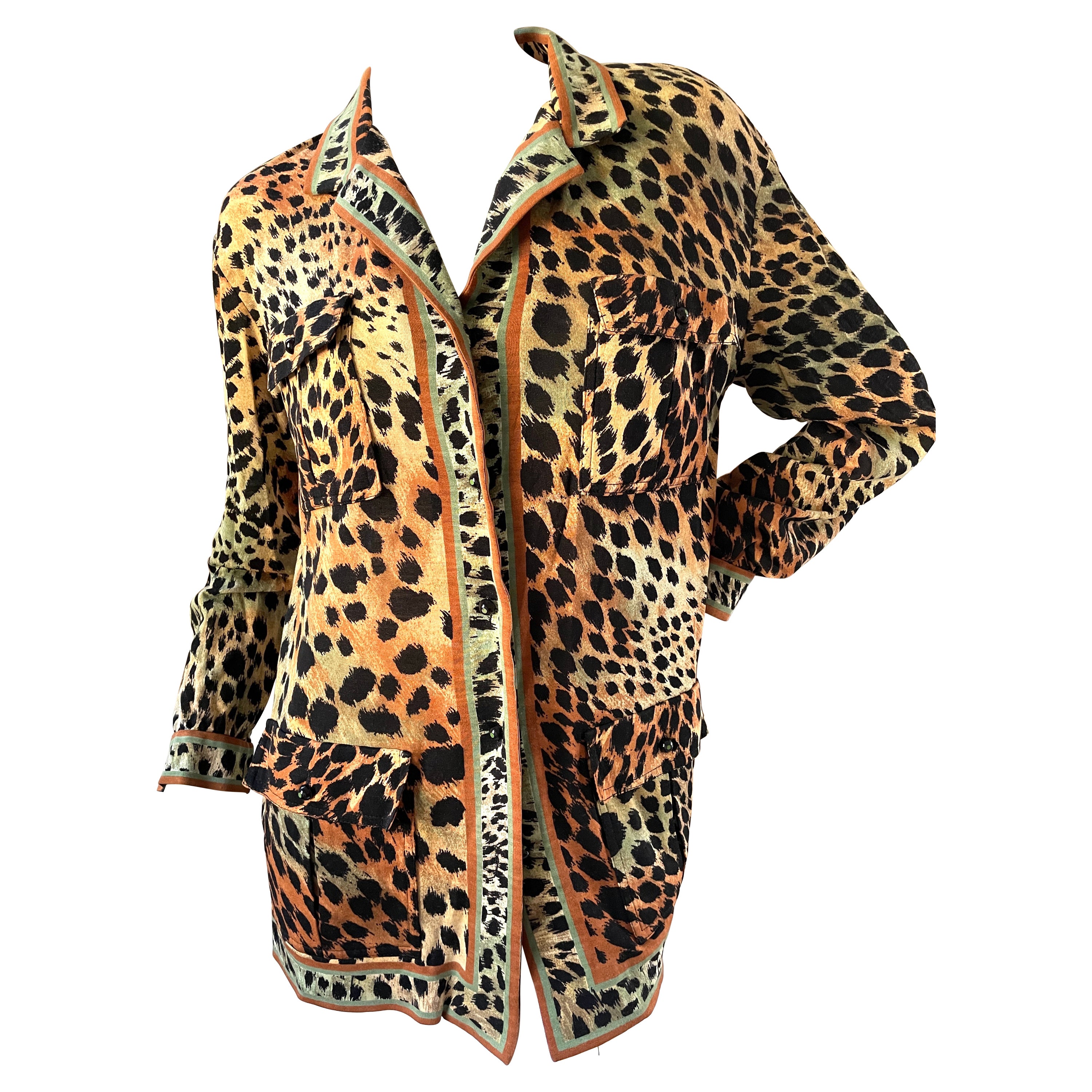 Leonard Paris  Leopard Print Jersey Vintage Buttoned Jacket For Sale