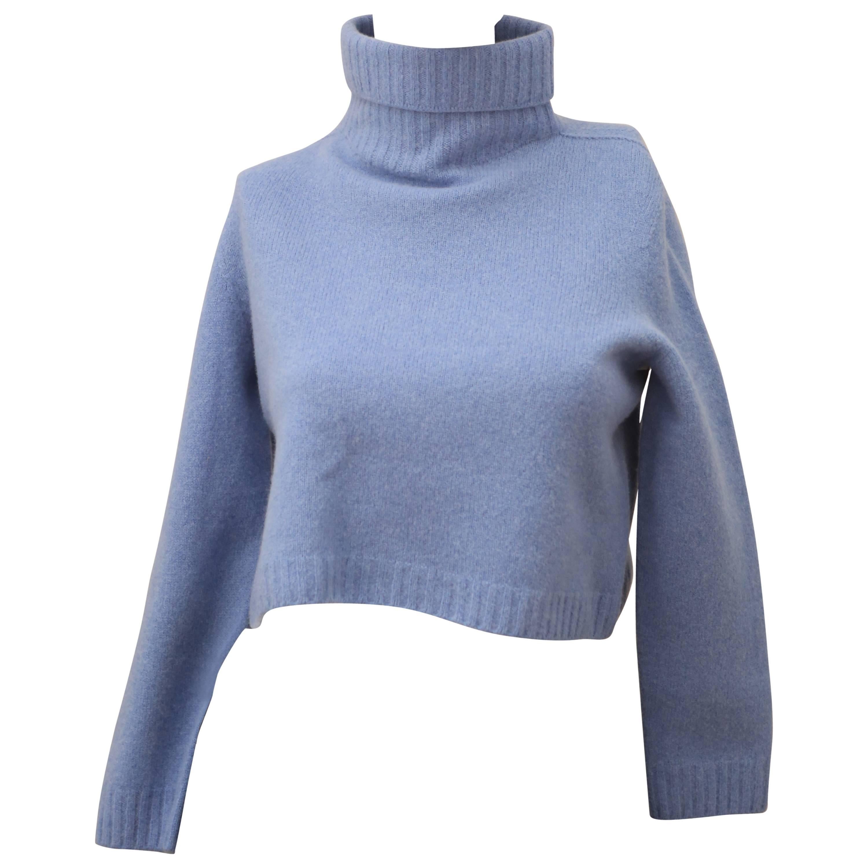 The Row Cropped T-Neck Sweater in Chambray 