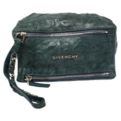 Givenchy Teal Blue Distressed Leather Pandora Clutch