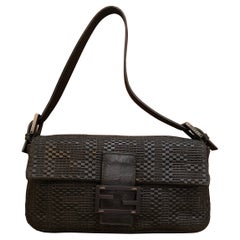 Used 2000s Fendi Dark Brown Woven Leather Baguette Bag