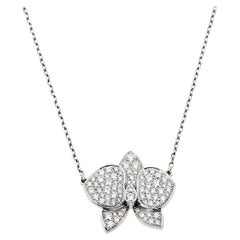 Cartier Caresse D'orchidees Diamond 18K White Gold Pendant Necklace