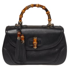 Gucci Black Leather Large New Bamboo Tassel Top Handle bag