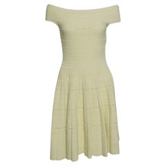 Alexander McQueen Pastel Yellow Perforated Knit Fit and Flare Dress S