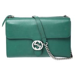 Gucci Green Leather Medium Interlocking GG Umhängetasche
