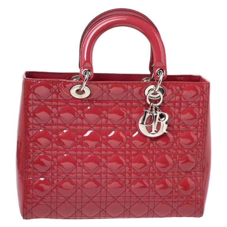 Dior Scarlet Red Cannage Patent Leather Large Lady Dior Tote at 1stDibs