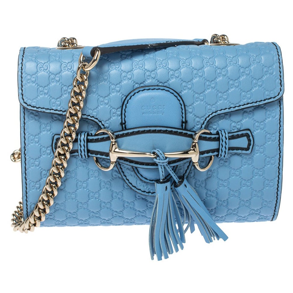 Gucci Blue Microguccissima Leather Mini Emily Chain Shoulder Bag