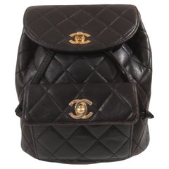 Chanel black leather gold CC logo hardware backpack
