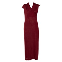 Loro Piana Burgundy Linen and Silk Draped Cap Sleeve Maxi Dress S