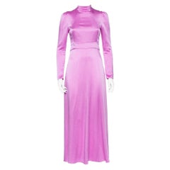 Valentino Pink Textured Satin High Neck Maxi Dress S