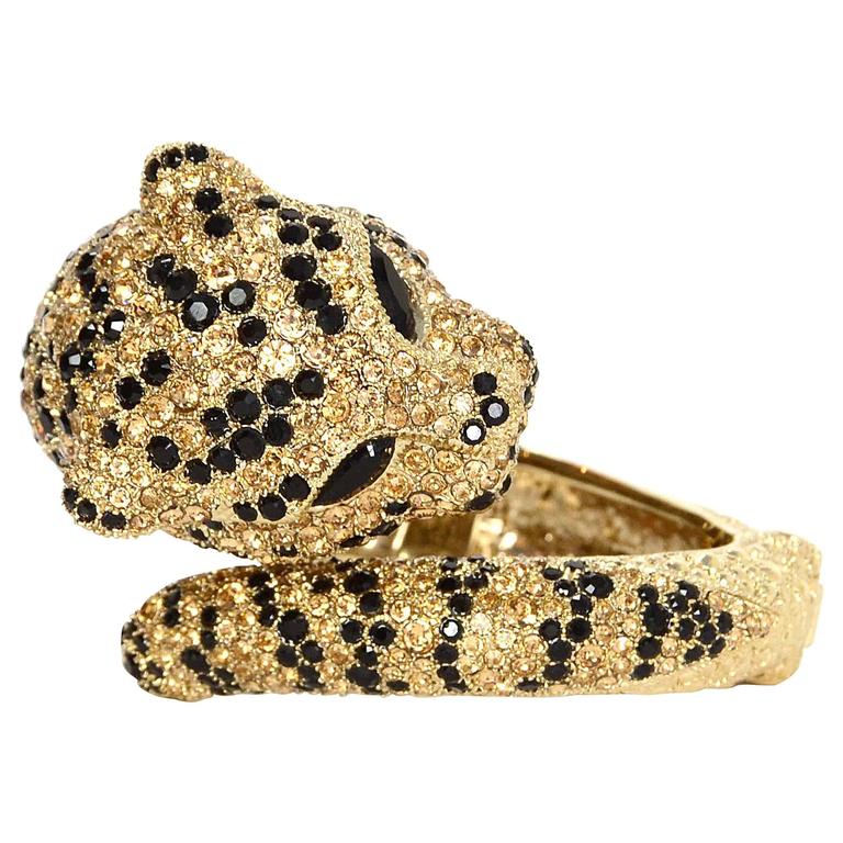 Roberto Cavalli Gold and Swarovski Crystal Panther Bracelet rt. $1, 540 at  1stDibs | roberto cavalli panther ring, $1,540, $1540