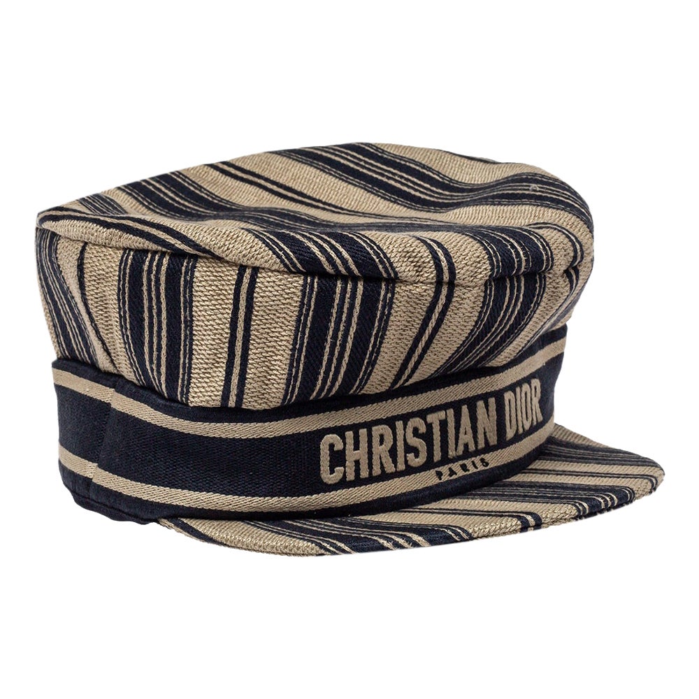 Dior Navy Blue & Beige Striped Cotton Bayadère Newsboy Hat