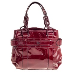Burberry Red Patent Leather Buckle Strap Chain Tote