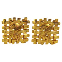 Yves Saint Laurent YSL Vintage Gold Toned Woven Clip-On Earrings