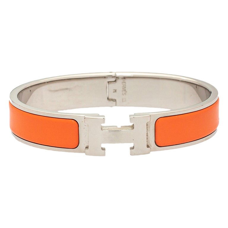 Hermès Clic H Orange Enamel Palladium Plated Narrow Bracelet PM at 1stDibs