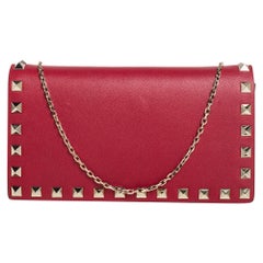 Valentino Red Leather Rockstud Wallet on Chain