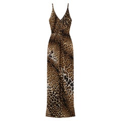 Saint Laurent Semi Sheer Twisted Straps Silk Leopard Print Gown Size 40