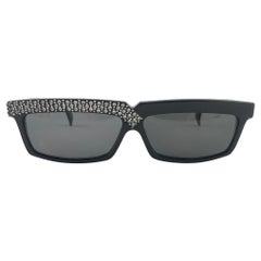 Lunettes de soleil vintage rares Claude Montana 555101 noires fumées et strass, 1989