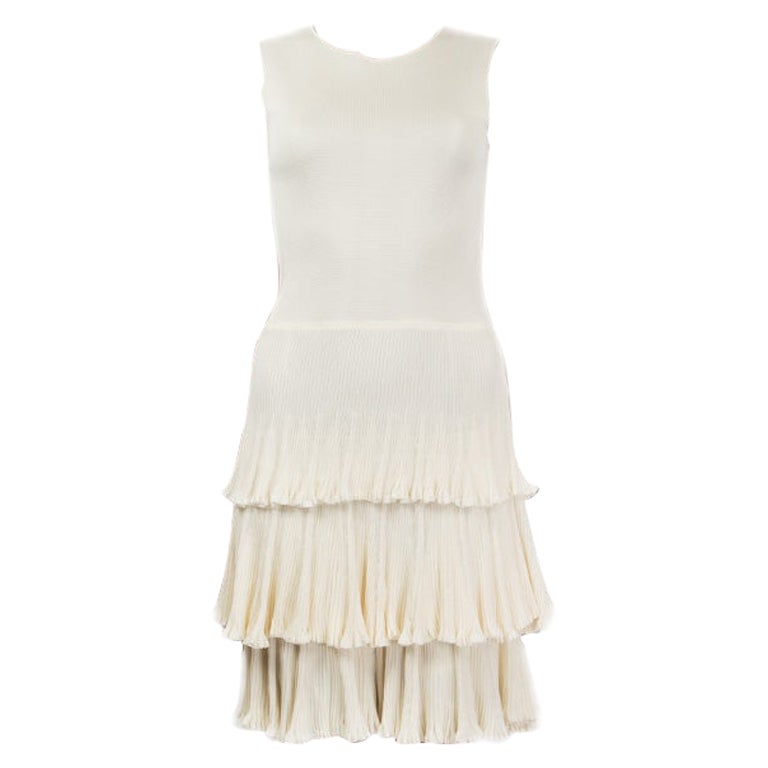 CHRISTIAN DIOR off-white viscose TIERED RUFFLED Sleeveless Knit Dress 38 S For Sale