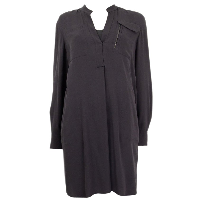BRUNELLO CUCINELLI grey silk Long Sleeve Shirt Dress S For Sale