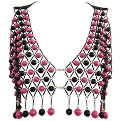 Lina Lee Vintage pink and black bead acrylic Vest, 1980s