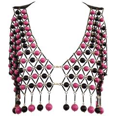 Lina Lee Retro pink and black bead acrylic Vest, 1980s 