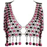 Lina Lee Vintage pink and black bead acrylic Vest, 1980s 
