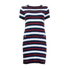 CHANEL blue white red STRIPED cotton Short Sleeve Knit Dress 38 S