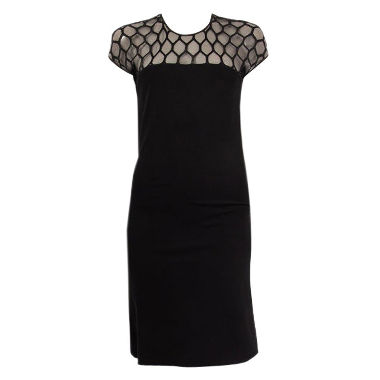 GUCCI black viscose LACE TOP Short Sleeve Sheath Dress S For Sale