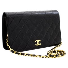 CHANEL Full Chain Flap Shoulder Bag Black Clutch Quilted Lambskin